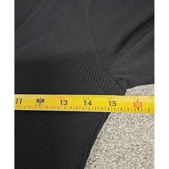 REBECCA TAYLOR Ribbed Knit V-Neck Puff Sleeves Midi Dress Stretch Black Size S - Picture 10 of 13